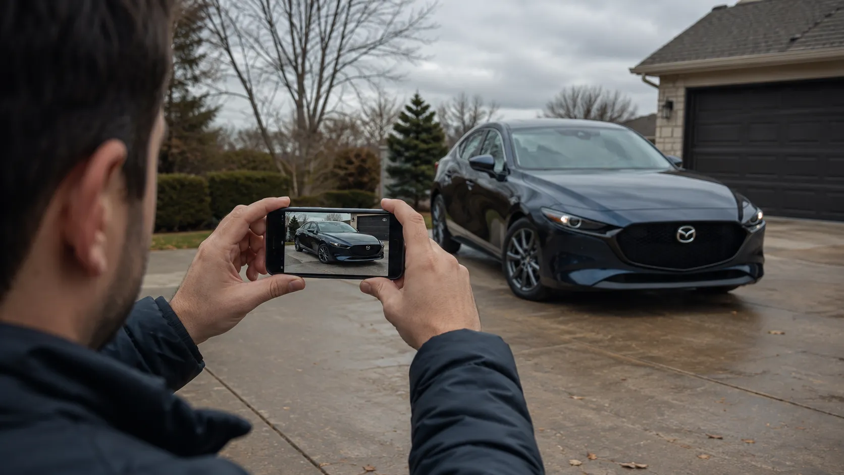 Someone photographing their car with a phone